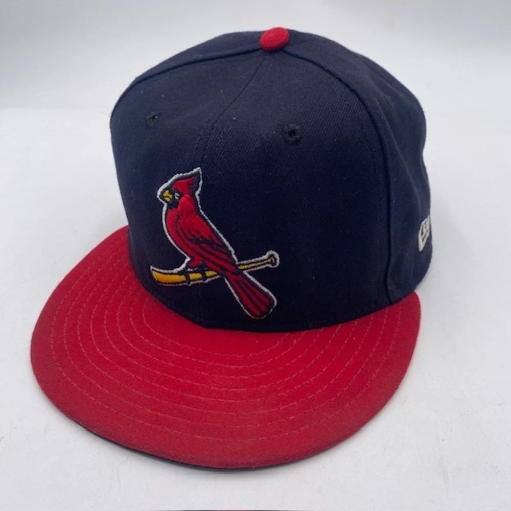 ST LOUIS CARDINALS New Era 59FIFTY Fitted Hat 7 1/2 Navy Red Bird On Bat MLB USA
